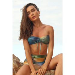 Tatiane De Freitas Bandeau Fronce Bikini Set with High Waisted Bottoms in Blue