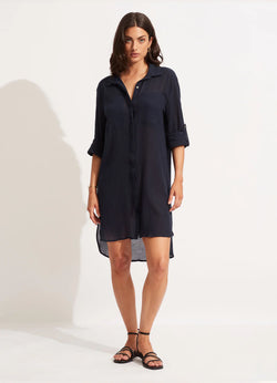 Seafolly Crinkle Twill Beach Shirt in Indigo