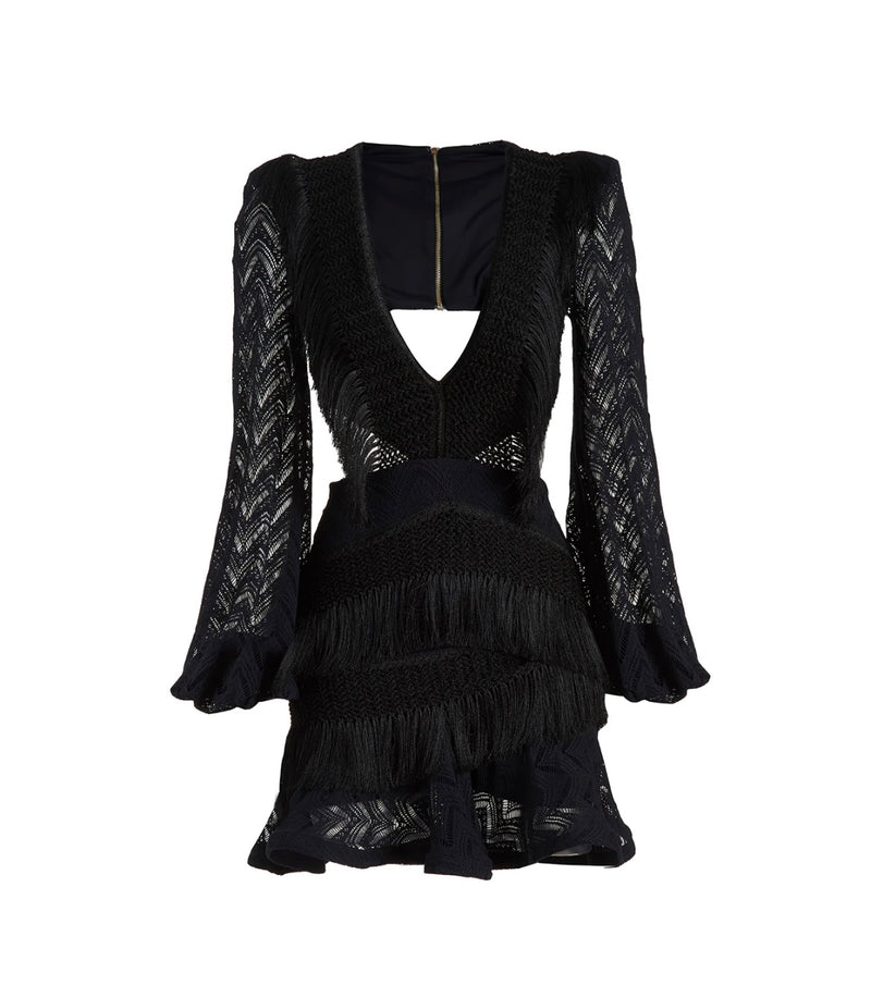 Patbo Fringe Cutout Mini Dress Black