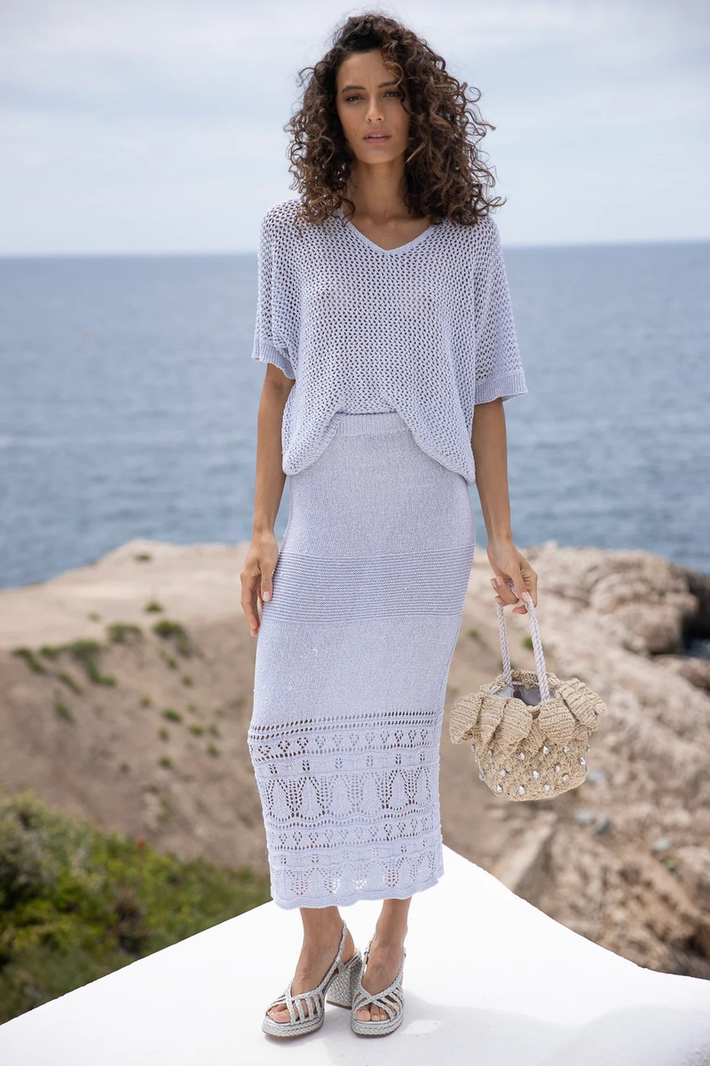 Sunday St Tropez Silver Lurex Crochet Top