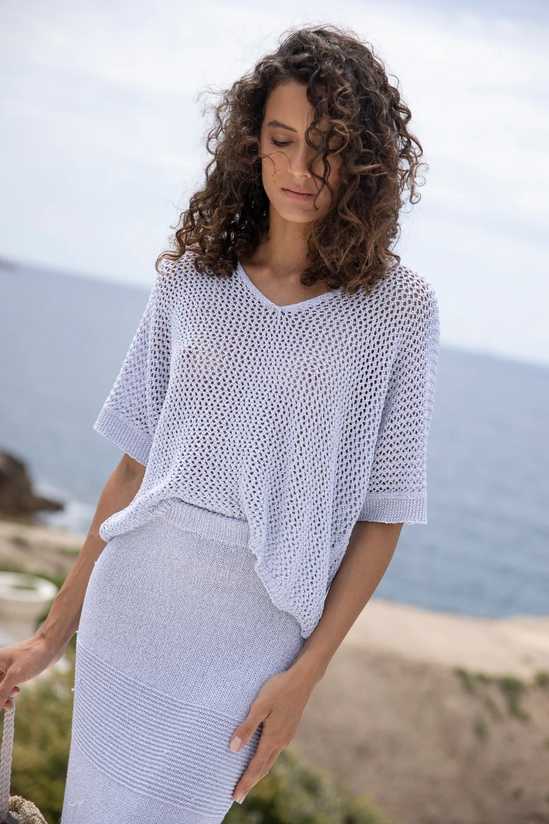 Sunday St Tropez Silver Lurex Crochet Top