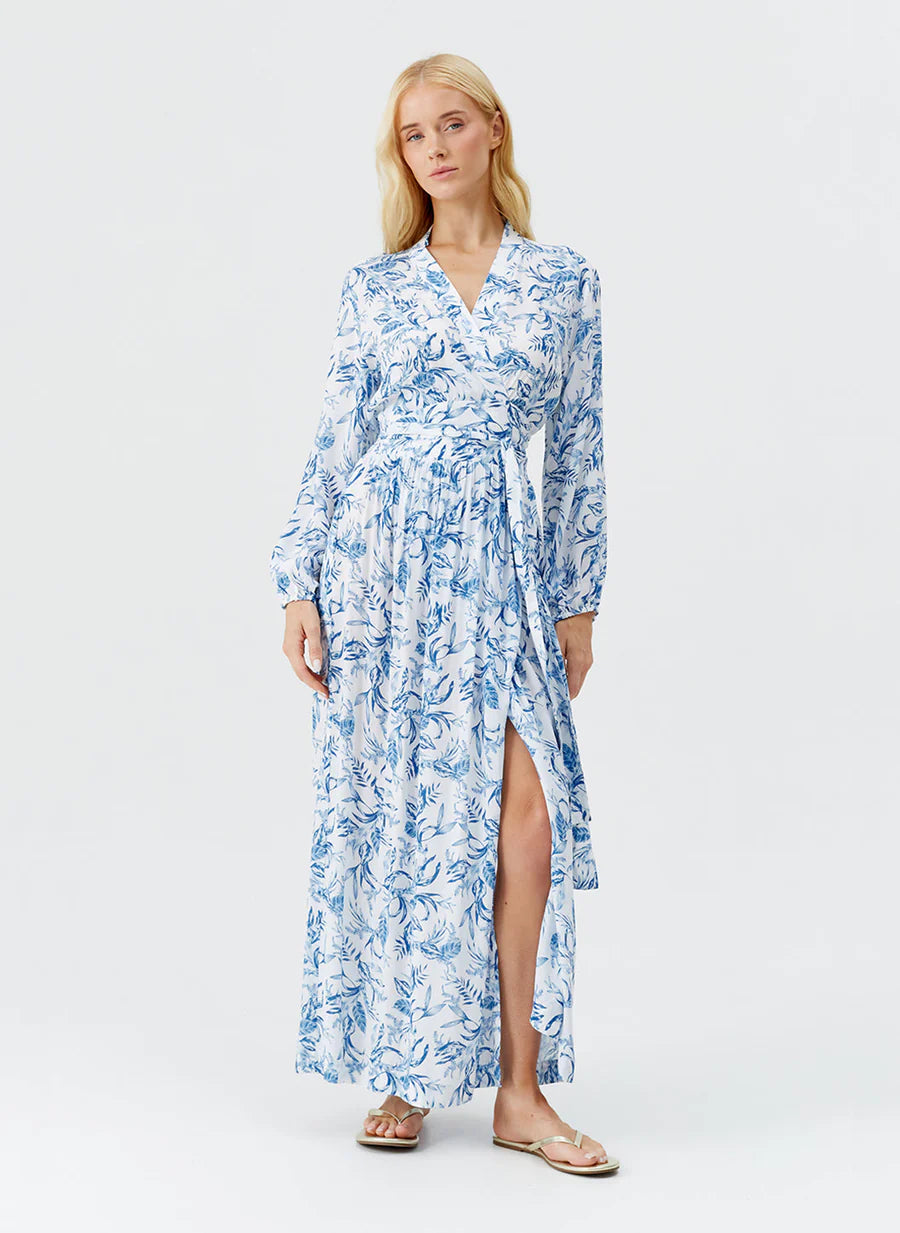 Melissa Odabash Rachel Maxi Wrap Dress Blue Leaf – Rumpus Resort
