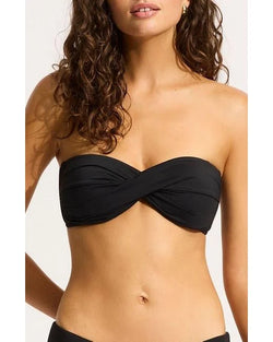 Seafolly Twist Bandeau Top and Hipster Pant Bikini Set in Black