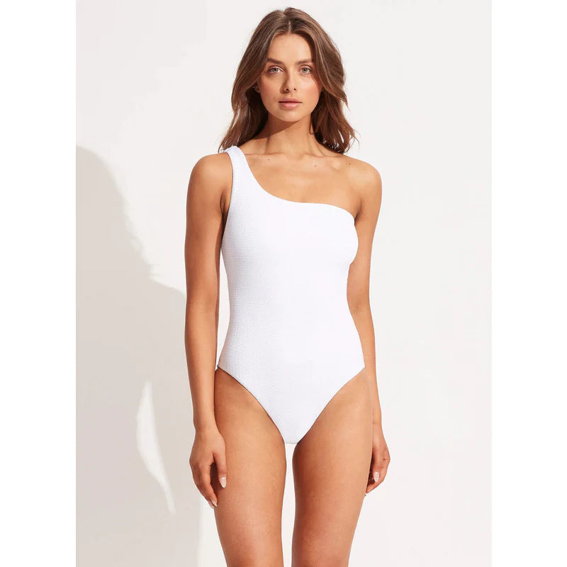 Seafolly One Shoulder One Piece in White