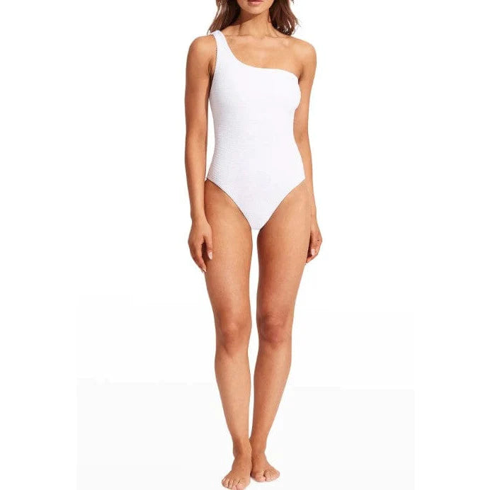 Seafolly One Shoulder One Piece in White