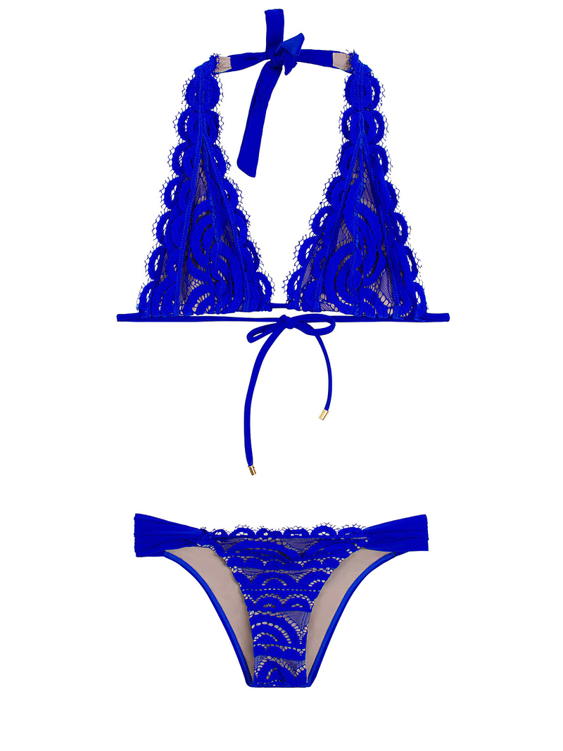 PQ Swim Waverly Lace Halter Top with Teeny Fanned Bottom Bikini Set