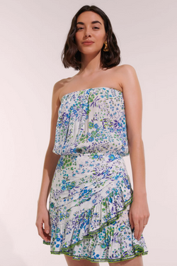 Poupette St Barth Ambra Mini Dress - Blue Floral Print