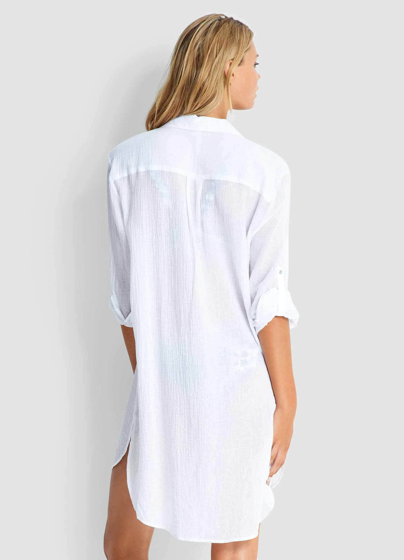 Seafolly Crinkle Twill Beach Shirt in White