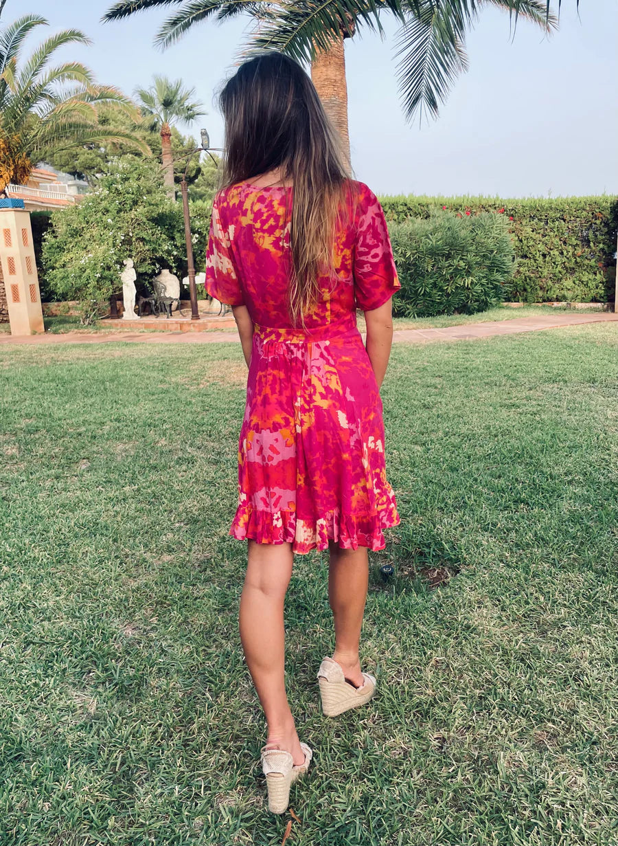 Sophia Alexia Exotic Pink Mini Ruffle Wrap Dress Rumpus Resort