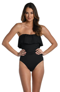 La Blanca Bandeau Ruffle One Piece Black