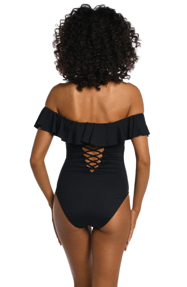 La Blanca Off Shoulder One Piece Black