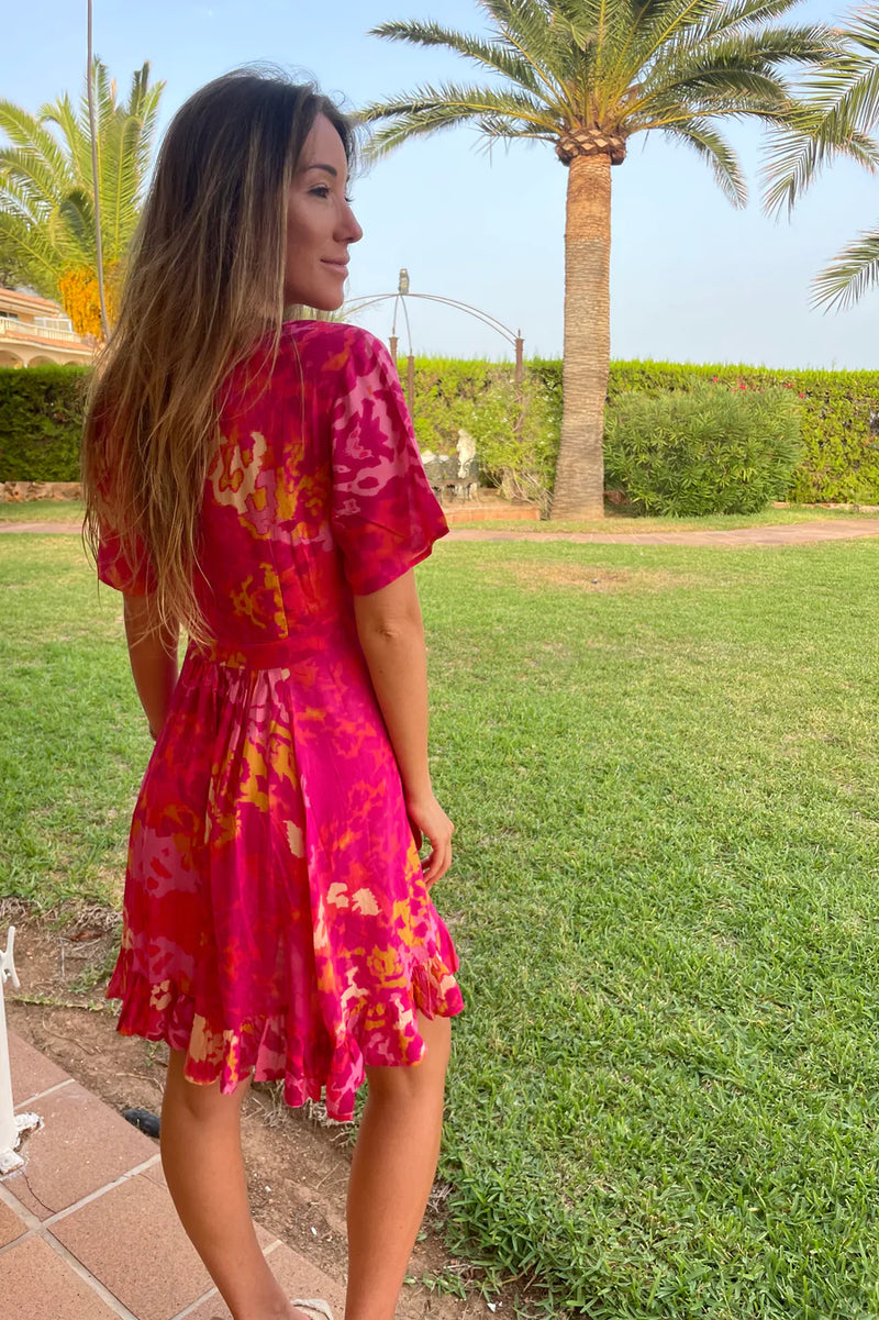 Sophia Alexia Exotic Pink Mini Ruffle Wrap Dress