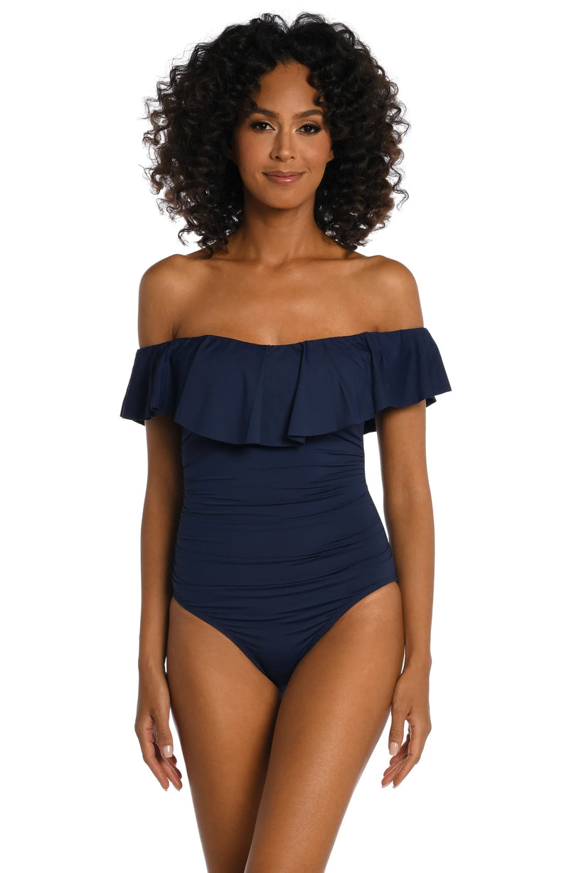 La Blanca Off Shoulder One Piece Indigo