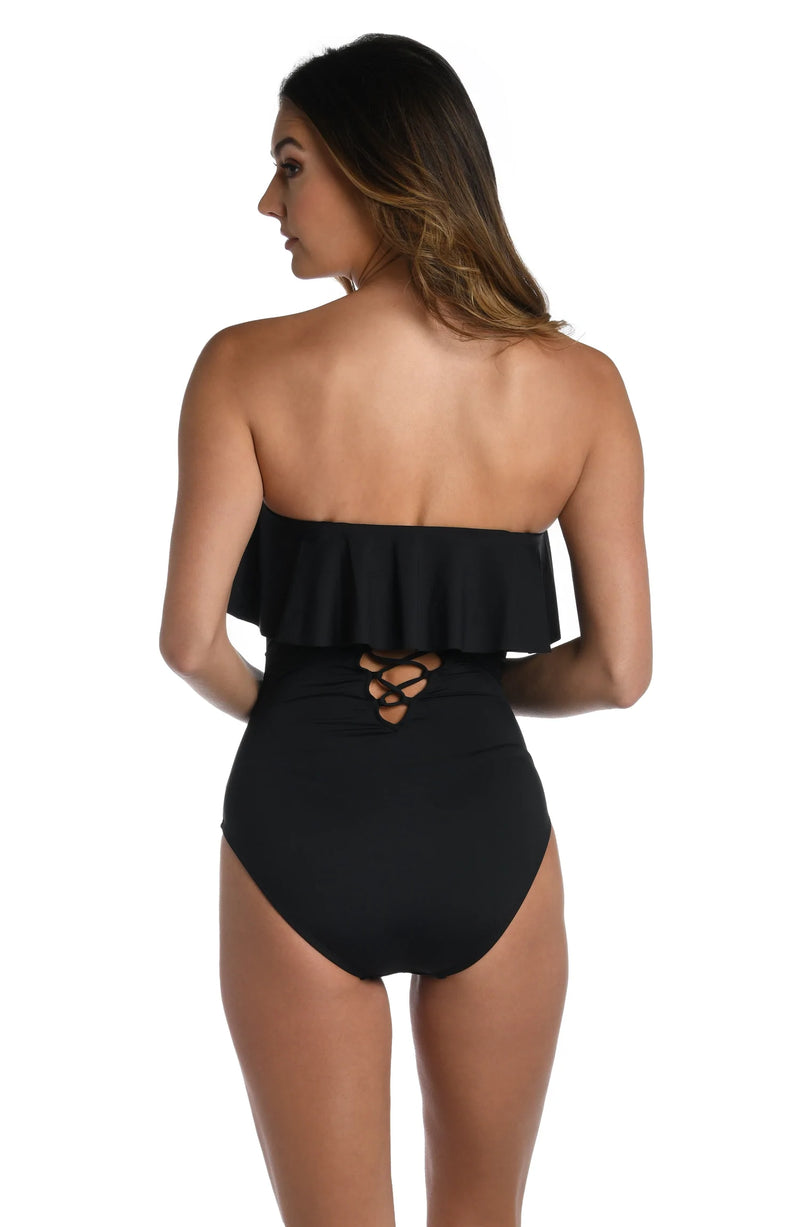 La Blanca Bandeau Ruffle One Piece Black Rumpus Resort