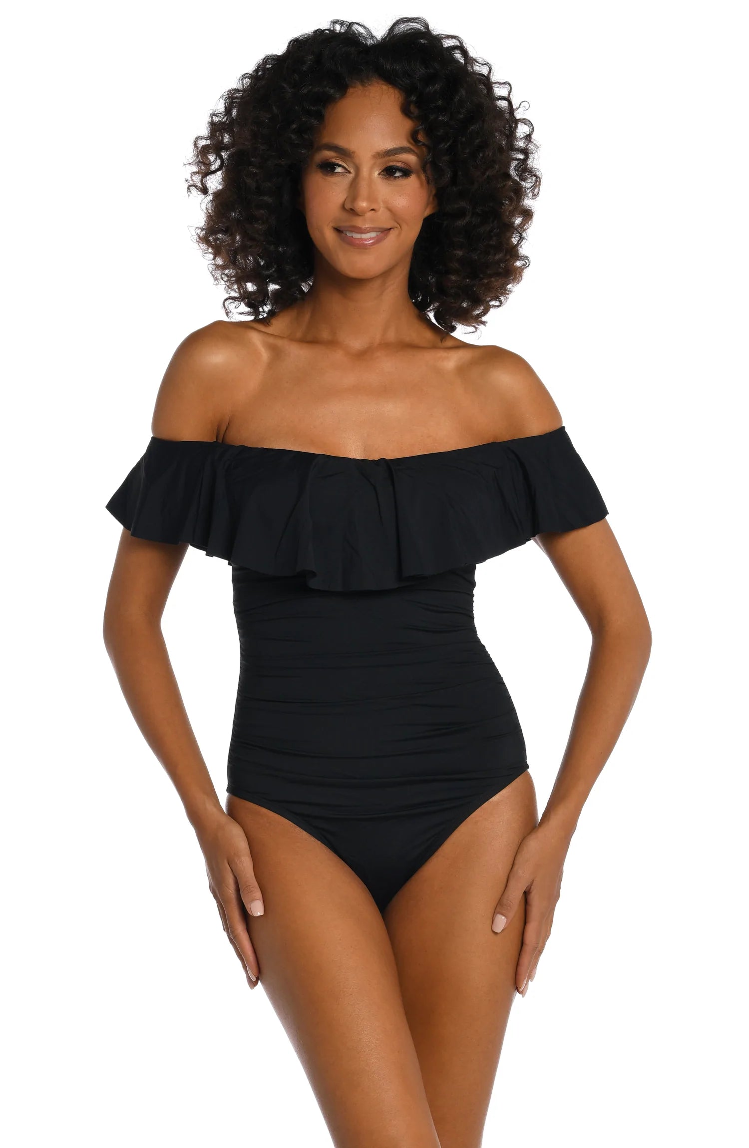 La Blanca Off Shoulder One Piece Black