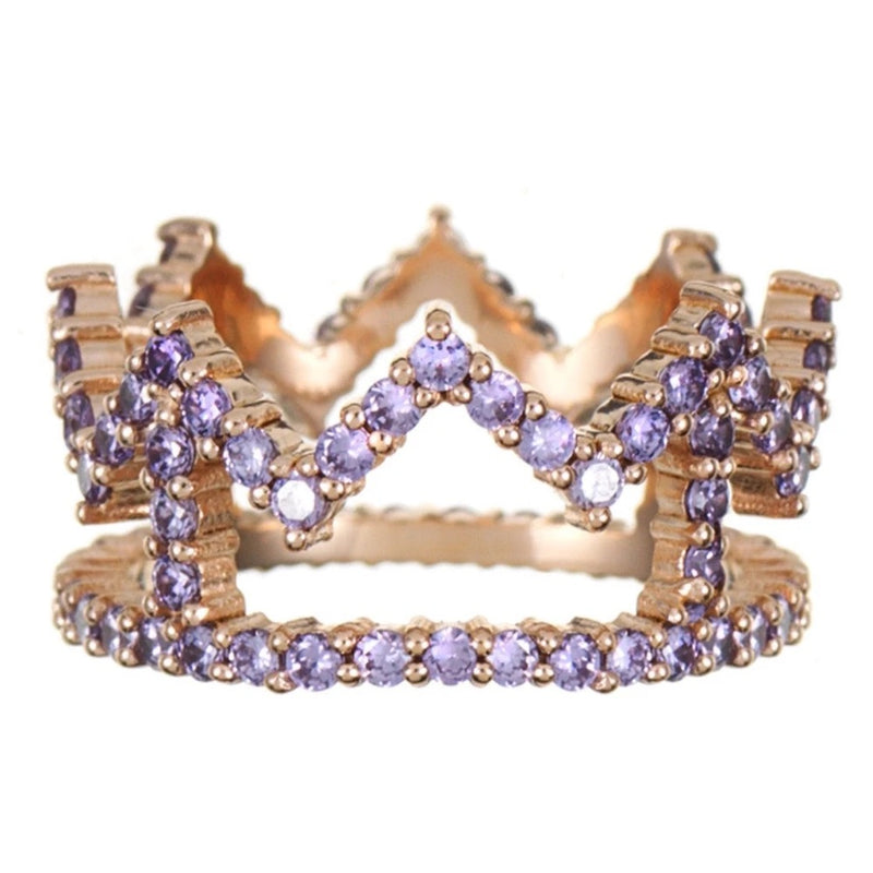 Rosie Fortescue Rose Gold Crown Ring with Lilac Stones - Size L
